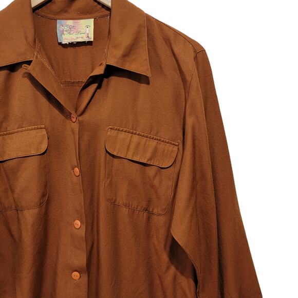 Fred David Chemise VTG Brown Button Front Shirt with Flap Pockets 70s 80s READ - Picture 5 of 6